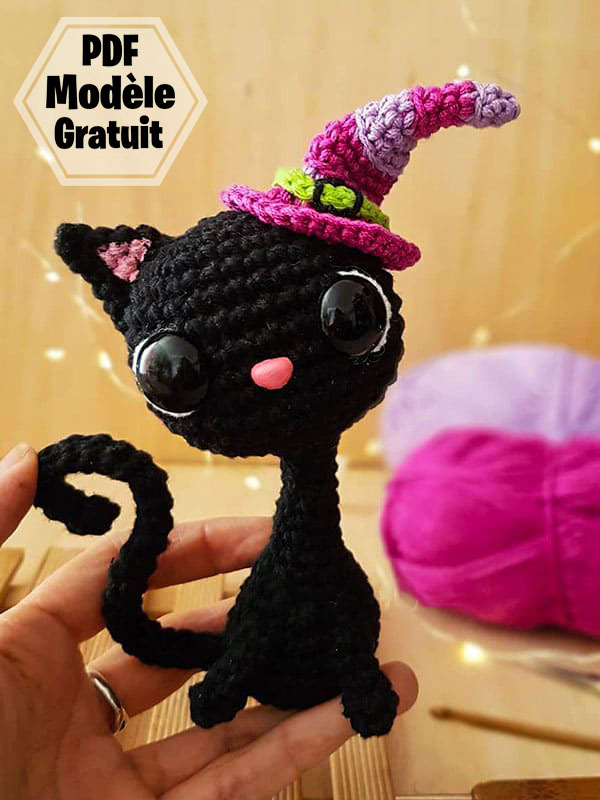 Chat noir avec chapeau Amigurumi PDF Patron Gratuit (2)