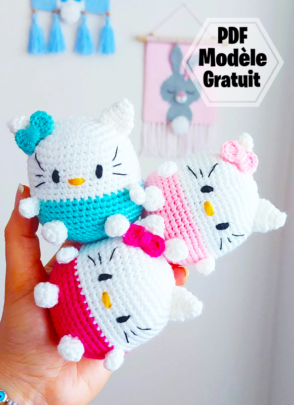 Porte-clés Hello Kitty Amigurumi PDF Patron Gratuit (4)