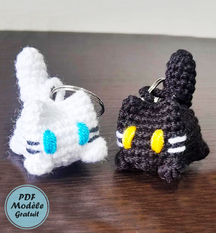 Petit chat porte-clés en fil de coton pour débutants (2)