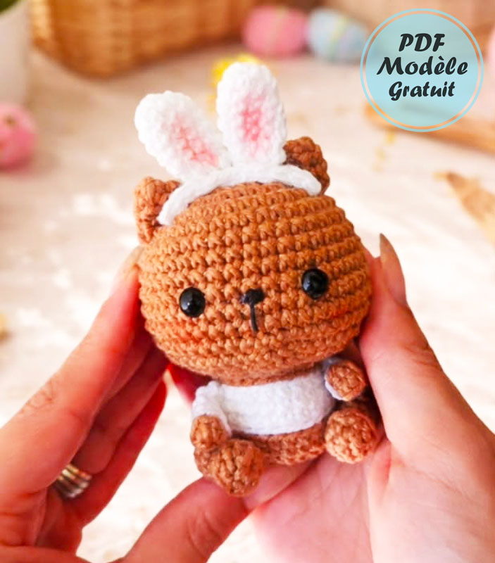 Écureuil amigurumi avec bandeau à oreilles de lapin (2)